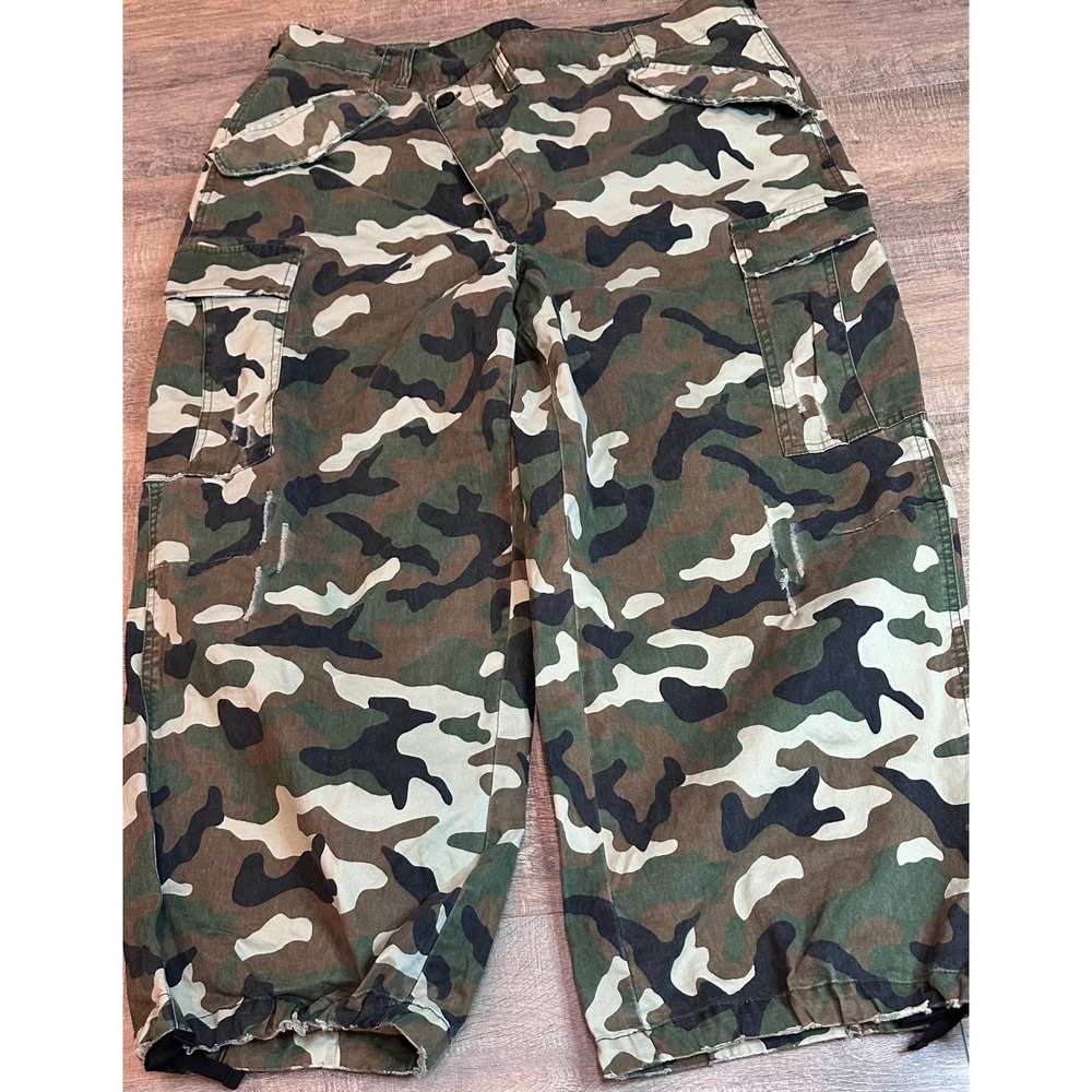KBB by KAHLANA Women Camo Cargo Jogger Pants Asymmetric Waist Woodland Green XL